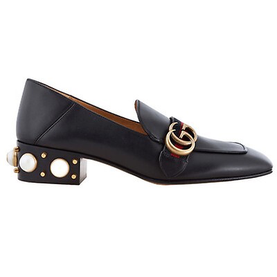 gucci leather mid heel loafer white