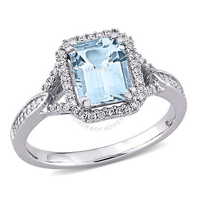 Amour 14k White Gold 1 7/8 CT TGW Octagon Aquamarine and 1/3 CT TDW ...