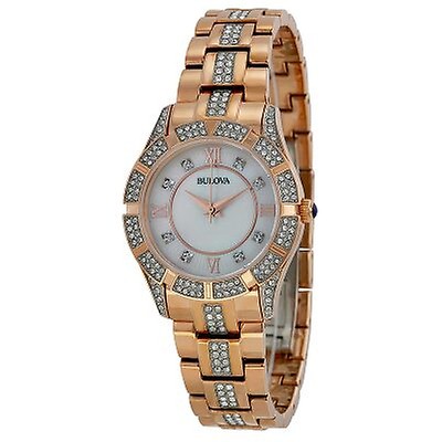 Bulova Mother of Pearl Crystal Dial Two Tone Ladies Watch 98L162 98L162 ...