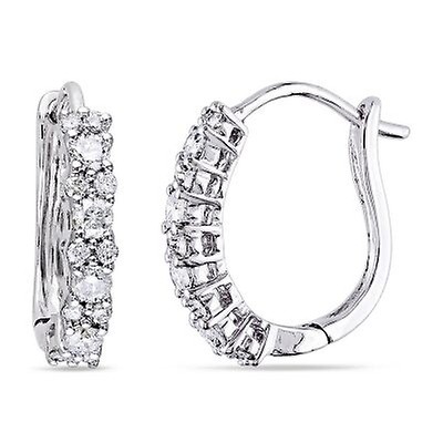 Amour 1/4 CT TW Inside Outside Diamond Hoop Earrings in 10k White Gold ...