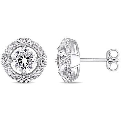 Amour 1/2 CT Diamond Halo Round Sterling Silver Leverback Earrings ...