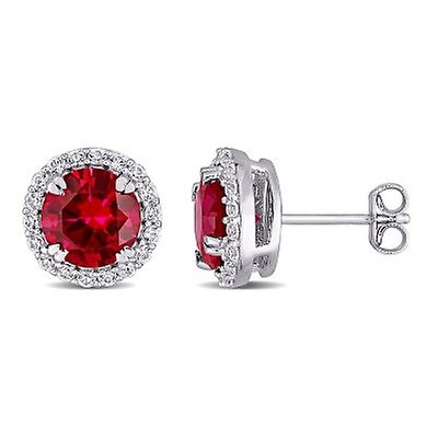 Amour 0.04 CT Diamond TW And 8.06 CT TGW Created Ruby Earrings ...