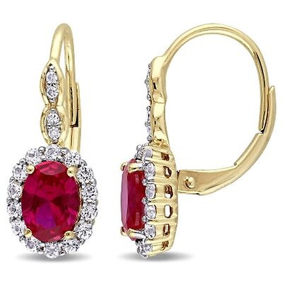 Amour 0.06 CT Diamond TW And 6 1/6 CT TGW Garnet LeverBack Earrings 10k ...