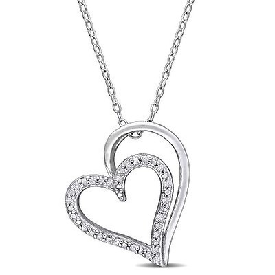 Amour 1/10 CT Diamond TW Heart Pendant With Chain 10k White Gold GH I2 ...