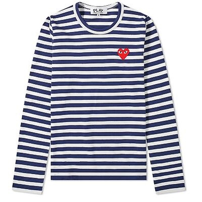Comme Des Garcons Play Navy / White Long Sleeve Heart Logo Stripe Tee ...