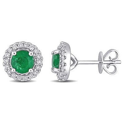 Amour Sterling Silver 1 1/8ct TGW Peridot and Diamond Accent Stud Earrings