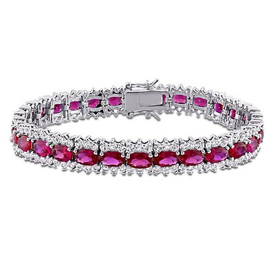 Amour 19 CT TGW Square Created White Sapphire Men's Tennis Bracelet In 14k White Gold 7 In Jms011425