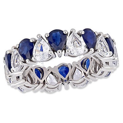 Amour 14k White Gold 8 1/10 CT TGW Created Blue Sapphire Eternity Ring ...