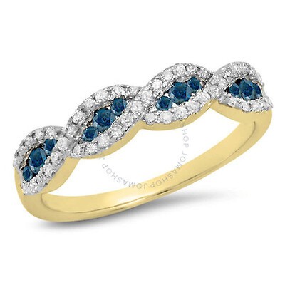 Dazzlingrock Collection 10K Round Blue Sapphire & Diamond 5 Stone Ladies Anniversary Wedding Band Size 6 Yellow Gold