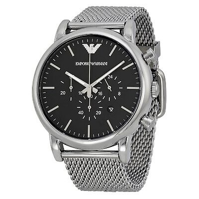 Emporio Armani Chronograph White Dial Black Leather Men's Watch AR1807 ...