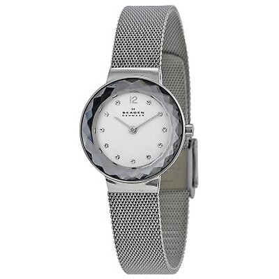 Skagen Stretch White Dial Stainless Steel Expansion Bracelet Ladies ...