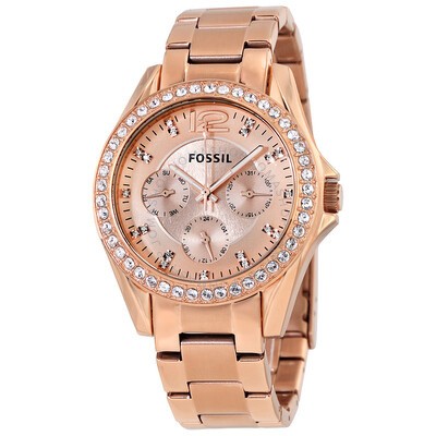Fossil Jesse Crystal Rose Gold Dial Ladies Watch ES3020 ES3020 - Fossil ...