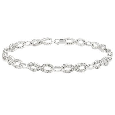 Amour Sterling Silver 1/10 CT Diamond TW Link Bracelet with Chain ...