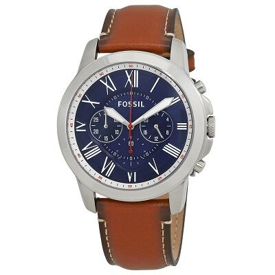 fossil men's grant stainless steel and leather chronograph quartz watch