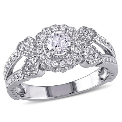 Amour Sterling Silver 1/5 CT TDW Diamond Halo Cocktail Ring JMS005823 ...