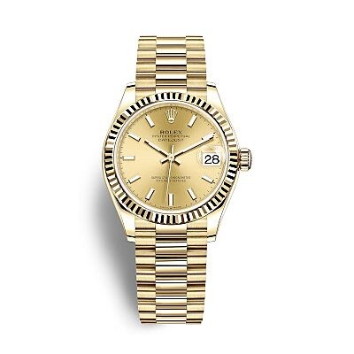 Rolex Datejust 31 Champagne Diamond Dial Ladies 18kt Yellow Gold Oyster ...