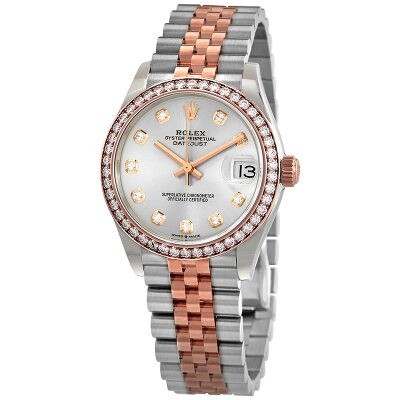 lady datejust 31 silver diamond dial steel and everose gold jubilee watch