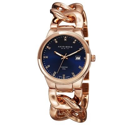 akribos xxiv women's rose gold & diamond watch