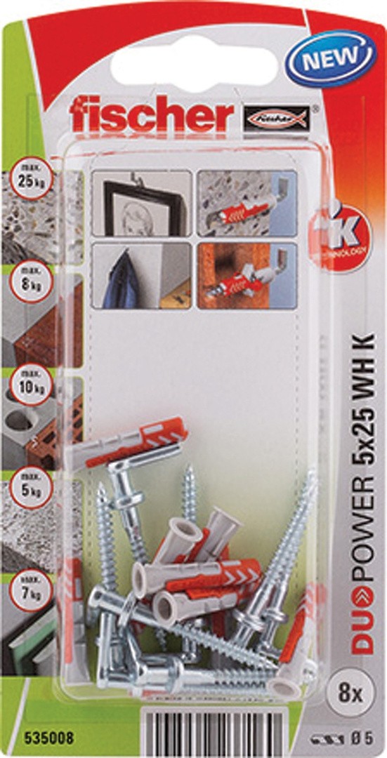 ZIDNI VLOŽEK Z VIJAKOM FISCHER DUOPOWER 5X25 WH K NV VL.Z OGLATIM KAVLJEM