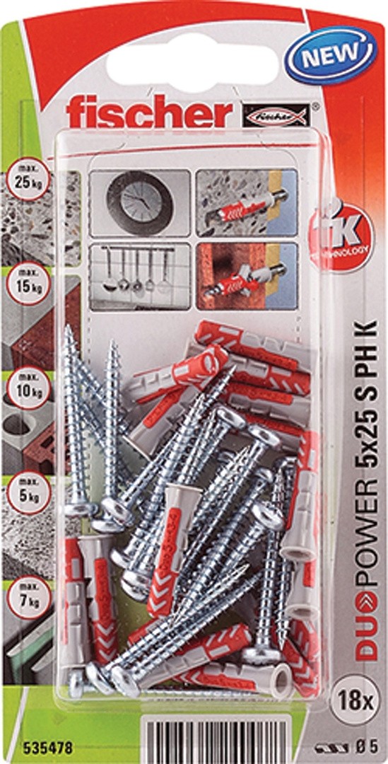 ZIDNI VLOŽEK Z VIJAKOM FISCHER DUOPOWER 5X25 K NV VLOŽEK+VIJ. LEČ.GL. 4X35