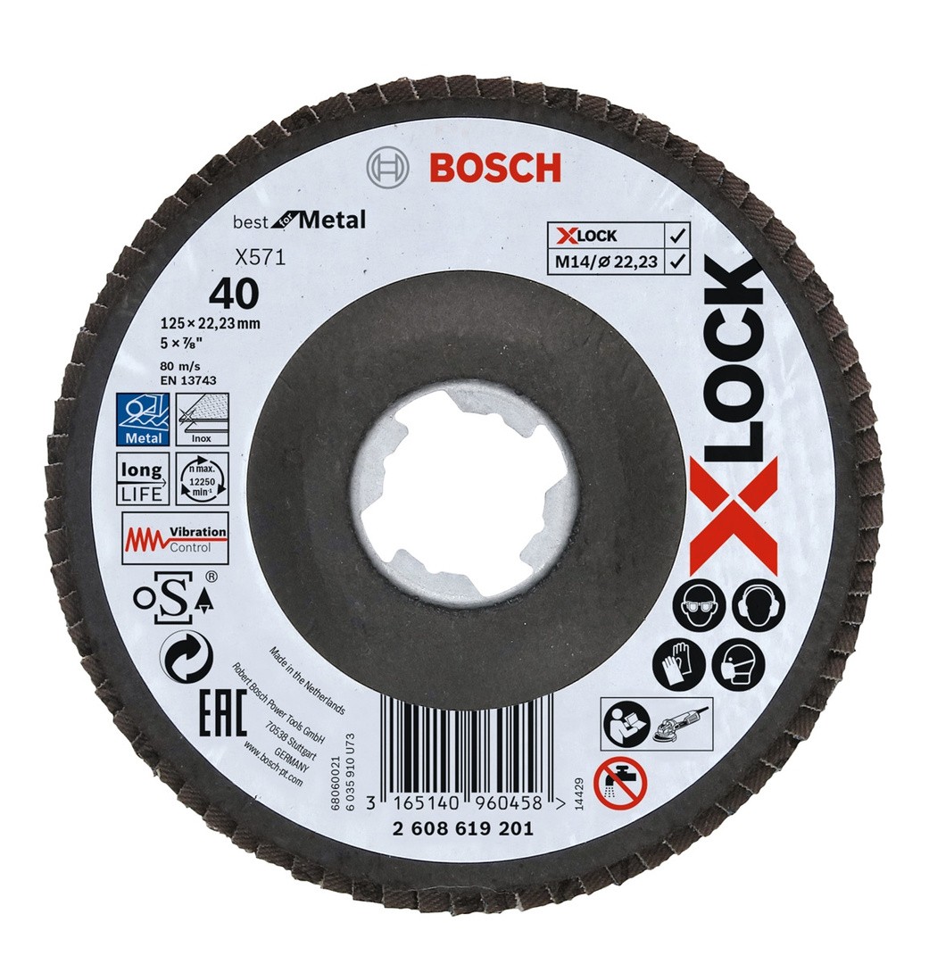 LAMELNA PLOŠČA BOSCH X-LOCK, KOTNA IZVEDBA, VLAKNENA PLOŠČA, '125MM, G 40, X571, BEST FOR METAL, 1PCS
