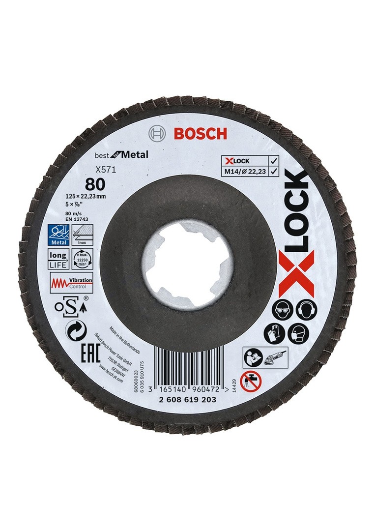 LAMELNA PLOŠČA BOSCH X-LOCK, KOTNA IZVEDBA, VLAKNENA PLOŠČA, '125MM, G 80, X571,