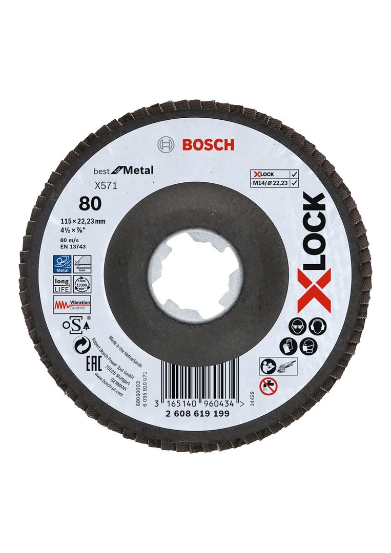 LAMELNI BRUSNI DISK POŠ. BOSCH 115X22.23MM G80 X-LOCK X571 ZA KOVINO