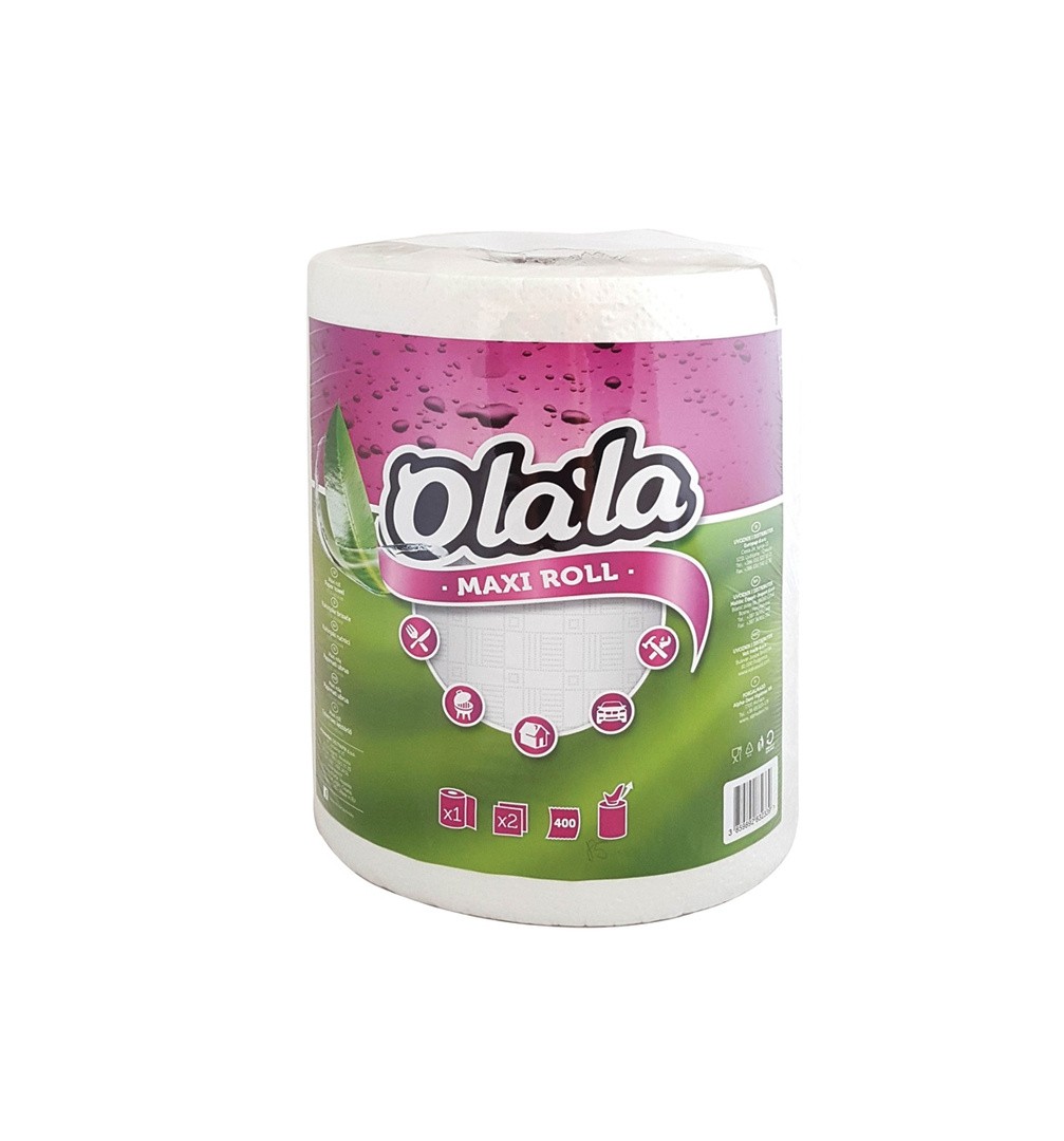 PAPIRNATE BRISAČE V ROLI 24,2 CM BELE 2-SLOJNE, OLALA MAXIROLA, 400 LISTIČNE, 1 ROLA/PAK