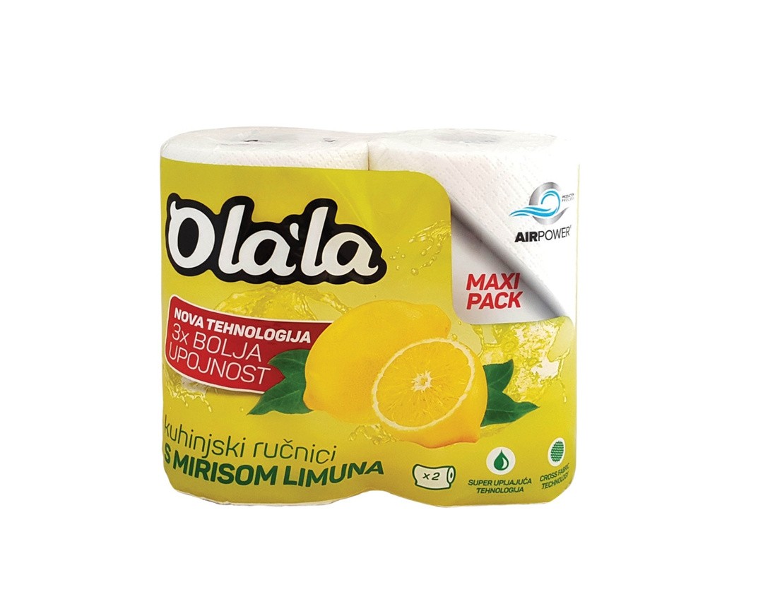 BRISAČE V ROLI 23 CM BELE 3-SLOJNE, OLALA EXTRA ABSORBENT LIMONA, 2 ROLI V PAK