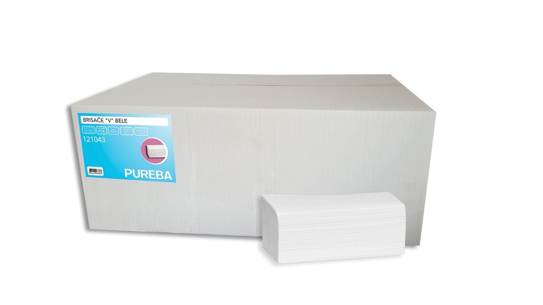 PAPIRNATE BRISAČE V, 2-SLOJNE, BELE, PUREBA, 20,5X22 CM, 200 KOS/20 PAK = 4000 KOS/KRT