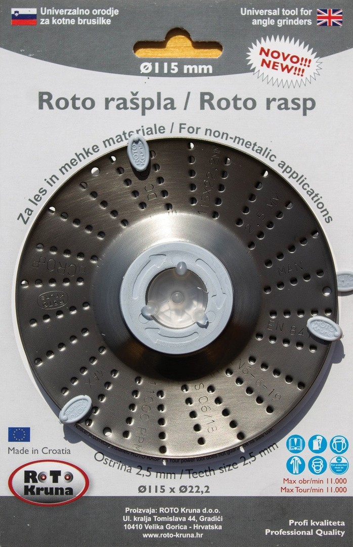 STRGALNA PLOŠČA ZA LES ROTO KRUNA ROTO RAŠPLA FI 115 MM 2.5 MM