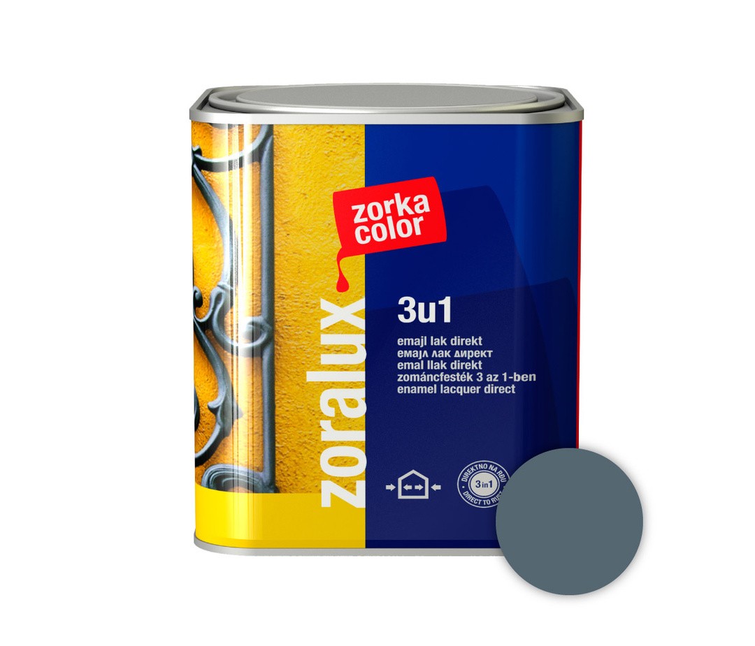 ANTIKOROZIVNI PREMAZ ZORKA DEKOR ZORALUX 3V1 EMAJL LAK DIREKT SV.SIVA 0.75L 7001