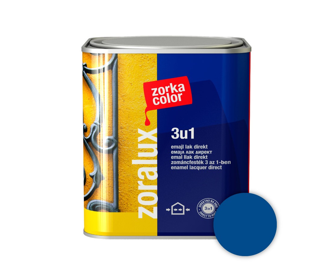 ANTIKOROZIVNI PREMAZ ZORKA DEKOR ZORALUX 3V1 EMAJL LAK DIREKT MODRA 0.75 L 5010