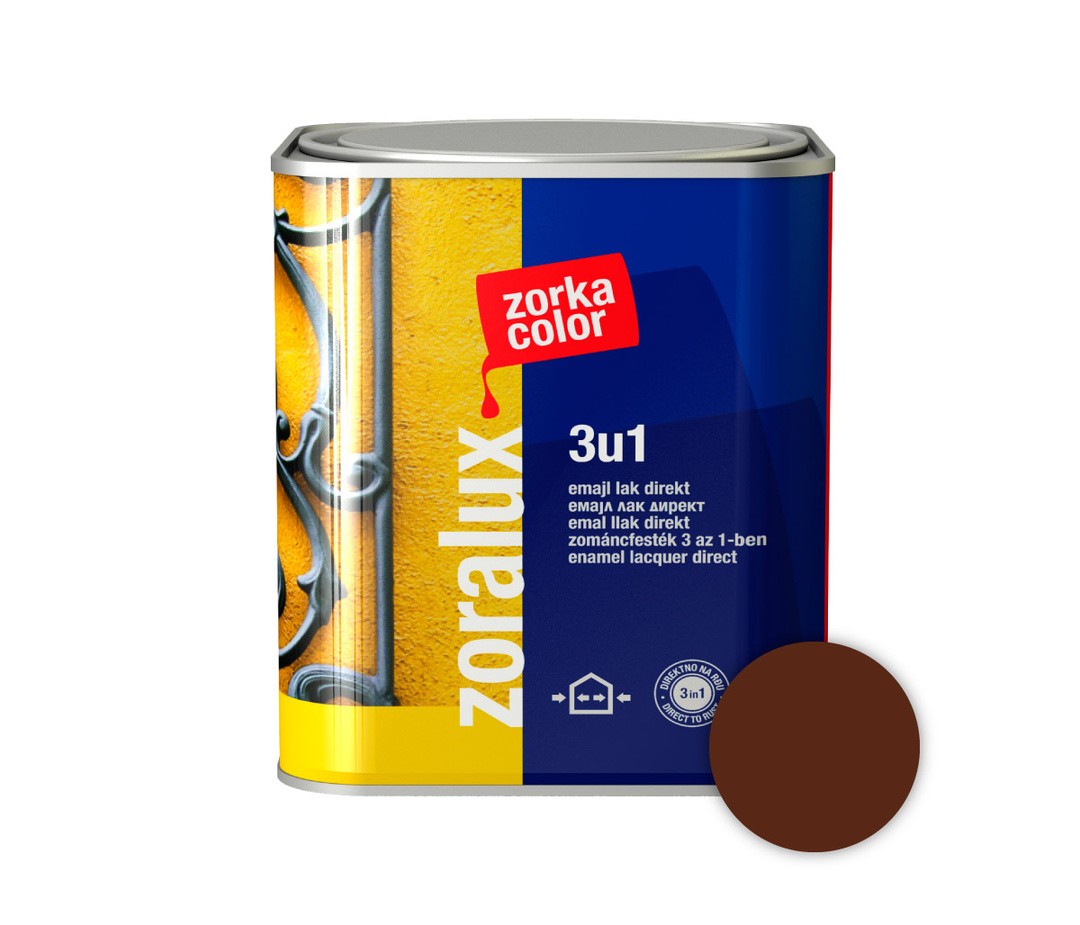 ANTIKOROZIVNI PREMAZ ZORKA DEKOR ZORALUX 3V1 EMAJL LAK DIREKT RJAVA 0.75 L 8017