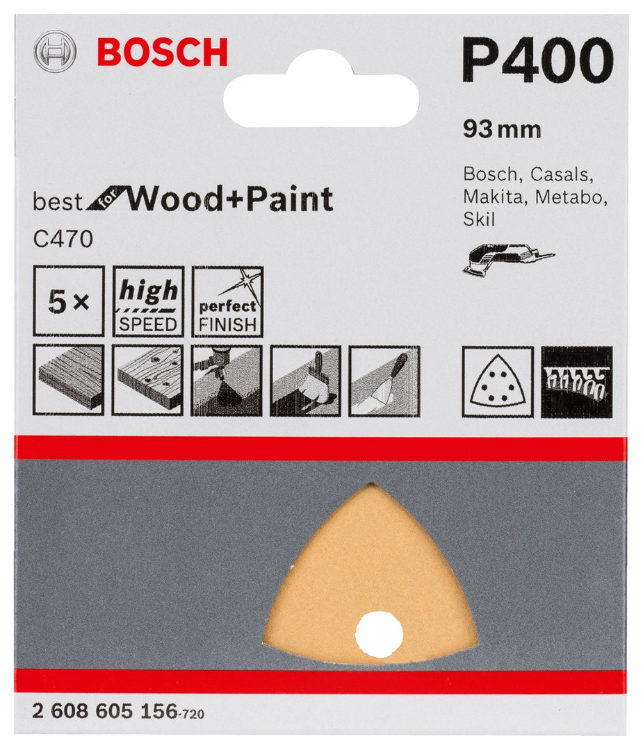 DELTA/VEČNAM BRUSNI LIST BOSCH 5-DELNI SET C470 RUMEN 93MM K400 6 LUKENJ ZA LES