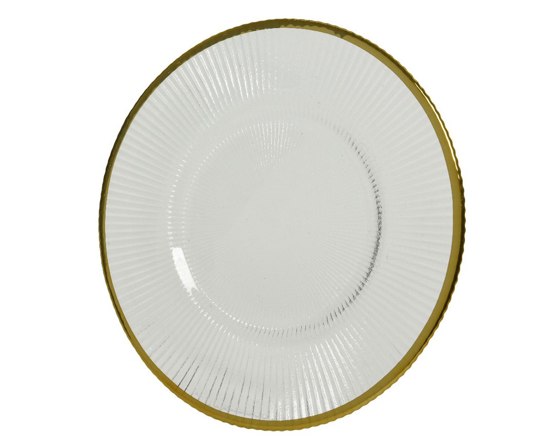 PLITVI KROŽNIK DECORIS 26.5 CM PROZOREN Z ZLATIM ROBOM, STEKLO