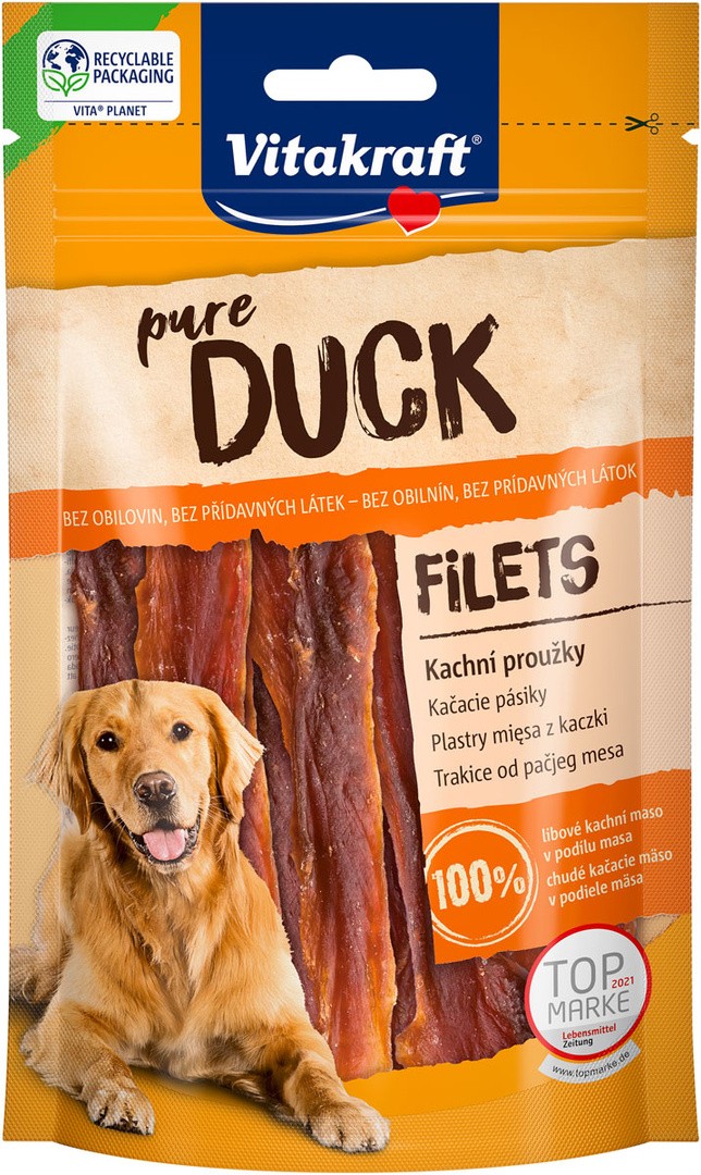 PRIBOLJŠEK ZA PSA VITAKRAFT DUCK TRAKOVI Z RACA, 80G