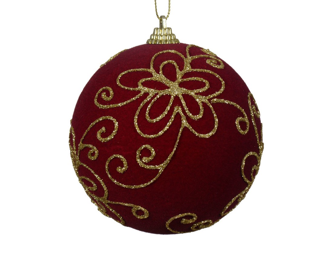 BUNKA IZ UMETNE MASE DECORIS 10 CM, TEMNO RDEČA, ŽAMET VZOREC