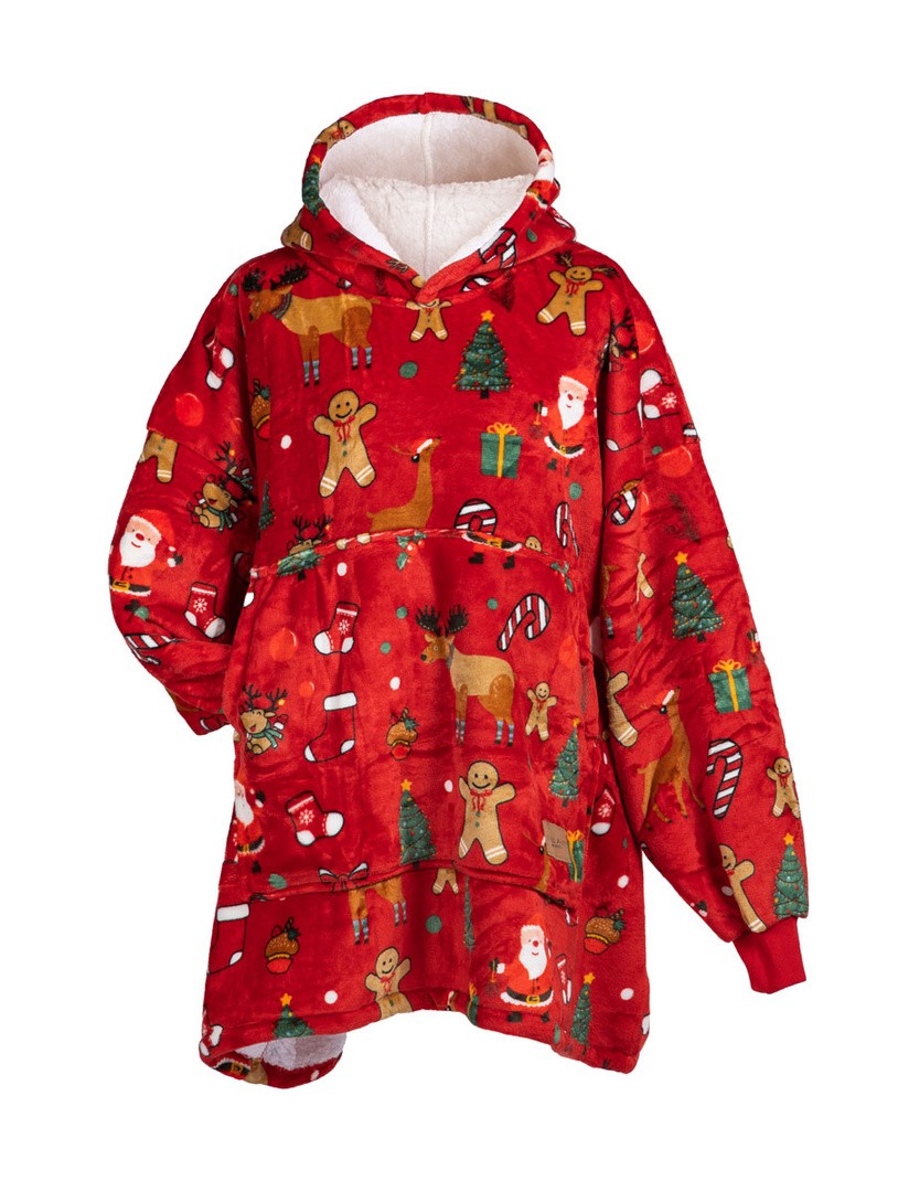 DEKORATIVNA ODEJA SVILANIT HOODIE ODRASLI RED XMASS &NOGAVICE