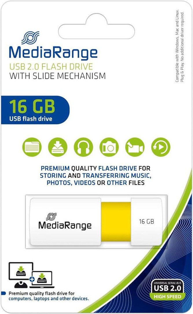 USB KLJUČ MEDIARANGE 16GB 2.0 RUMEN MR972