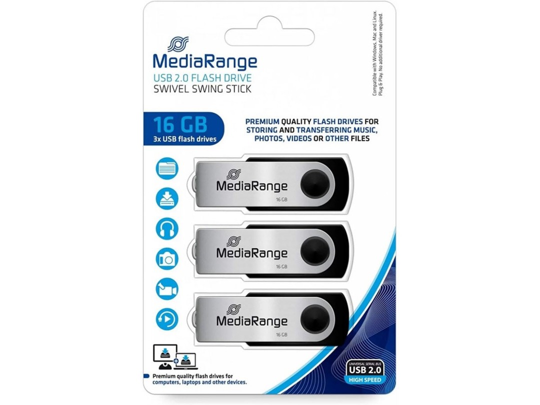 USB KLJUČ MEDIARANGE 16GB 1/3 2.0 MR910-3