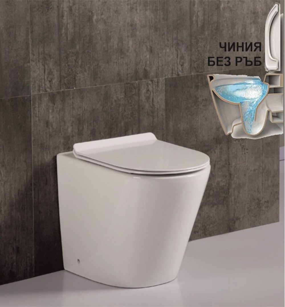 WC ŠKOLJKA, STOJEČA INTER CERAMIC TORNADO BREZ ROBOV Z WC DESKO SC SLIM BALTIK BELA