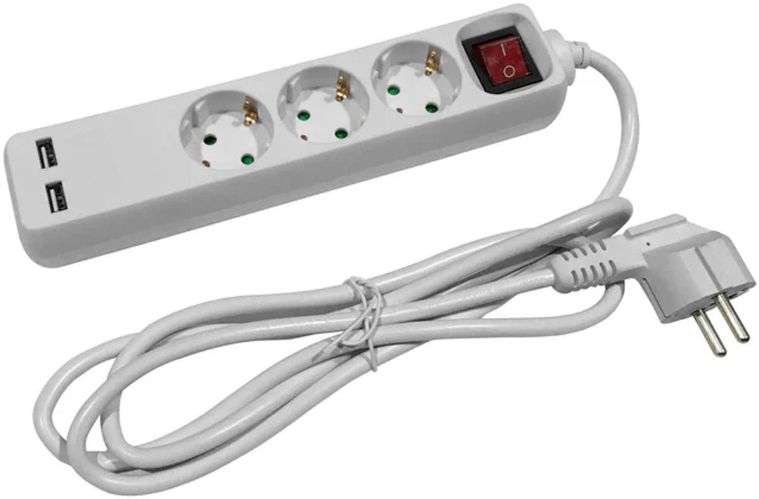 PODALJŠEK S STIKALOM ENTAC 3 SCHUKO VTIČNICE +2XUSB, 1.5M, BEL
