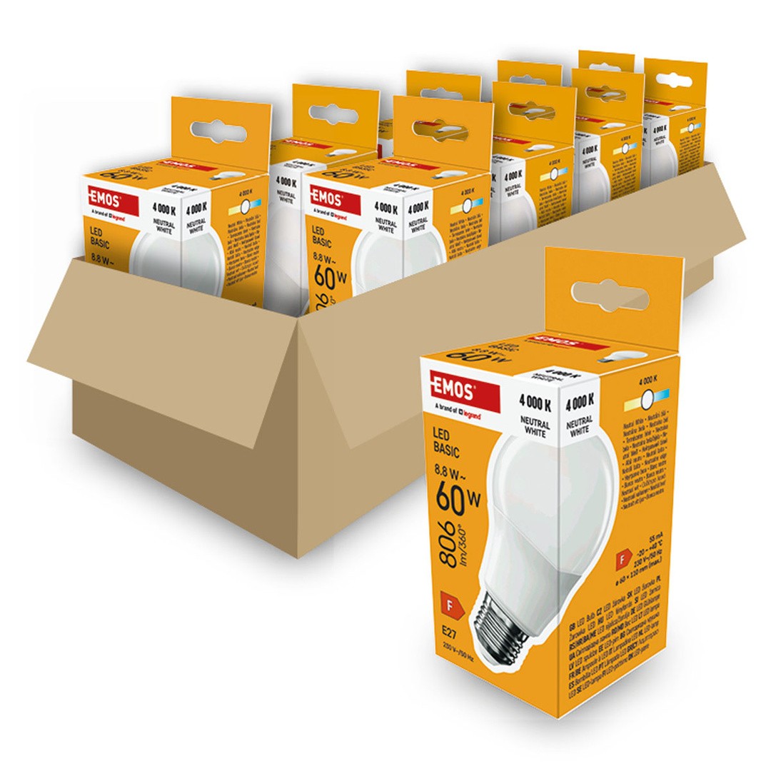 LED ŽARNICA E27 EMOS BASIC A60 8.8W (60W) 806LM E27 NW 10/1