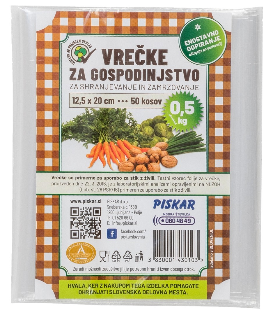 GOSPODINJSKA VREČKA PISKAR 12.5X20 CM 0.5 KG 50/1
