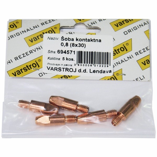 KONTAKTNA ŠOBA MIG/MAG VARSTROJ 0.8 M6 (FI 8X30) NOTRANJE ZAV 5 KOS