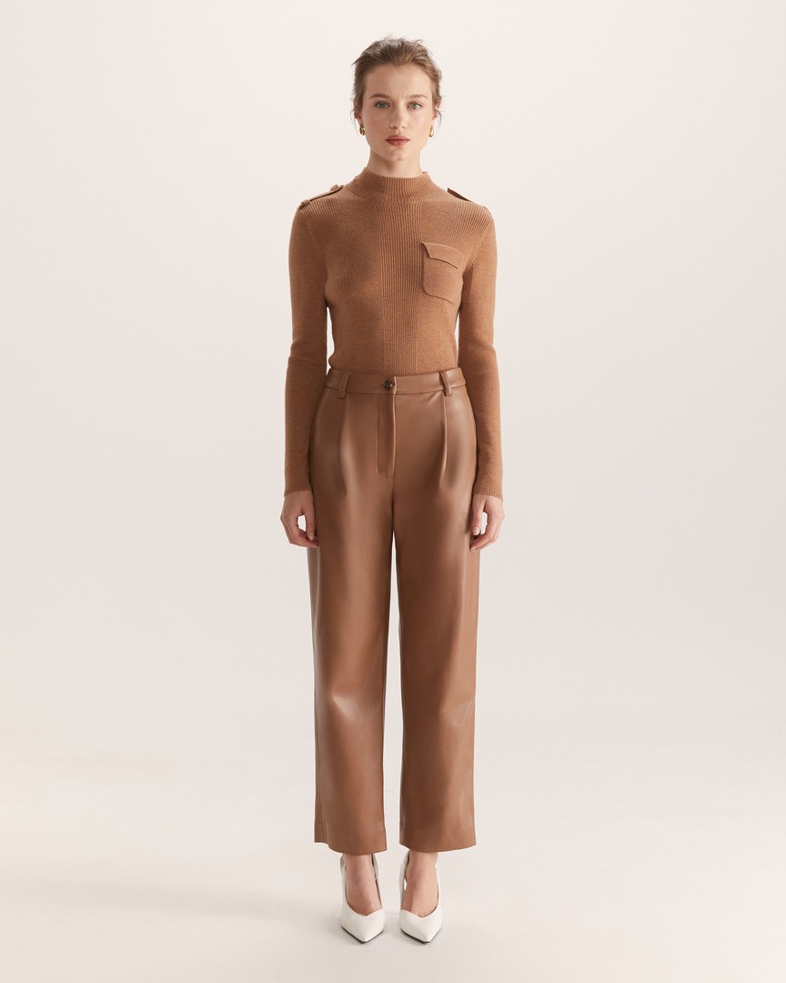Viv Faux Leather Tuck Front Pant in Vanilla SABA