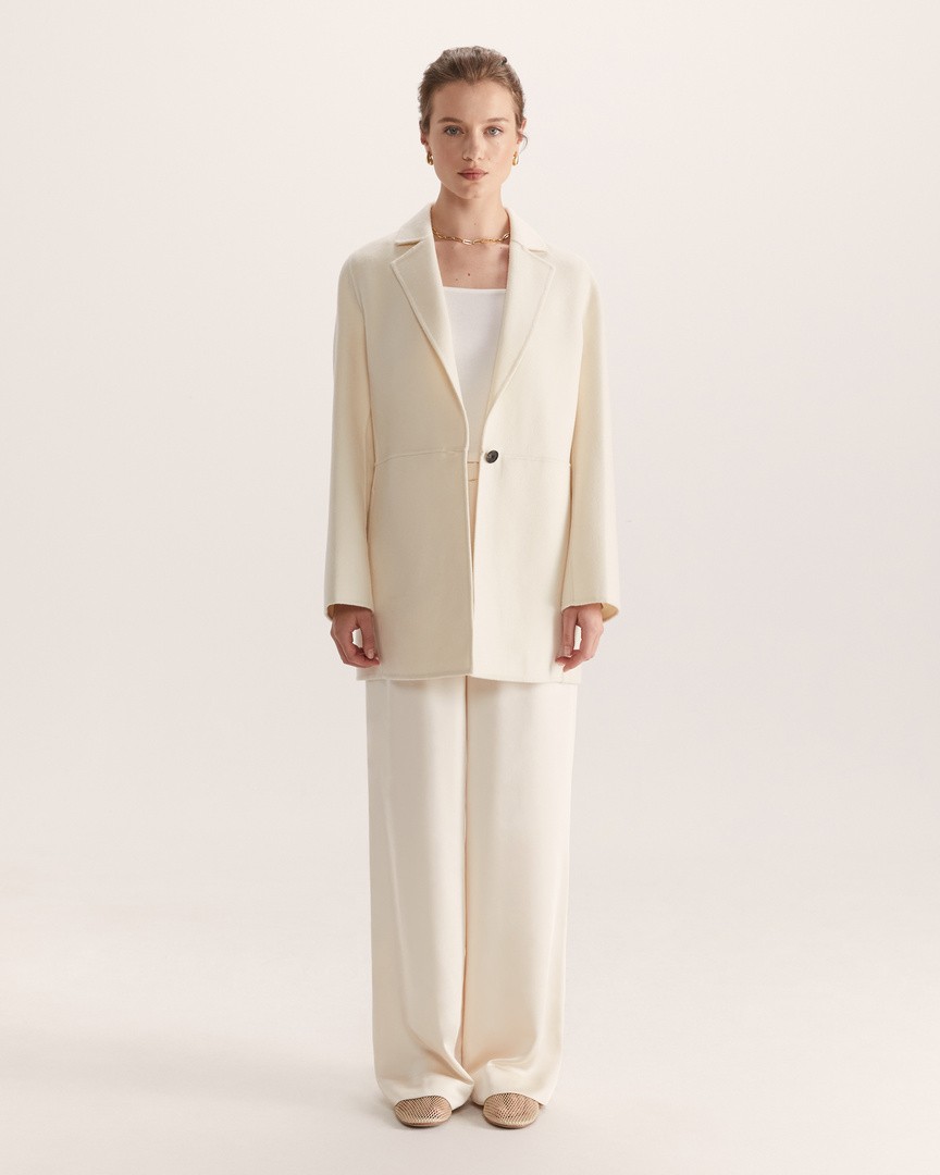 Kayla Cocoon Wool Jacket in Ivory SABA