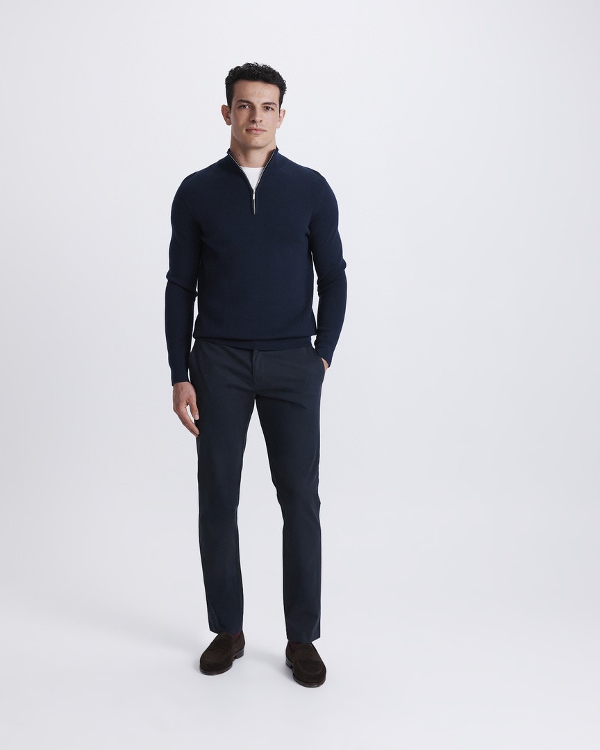 Franklin Quarter Zip Wool Knit Polo in Grey Melange - SABA