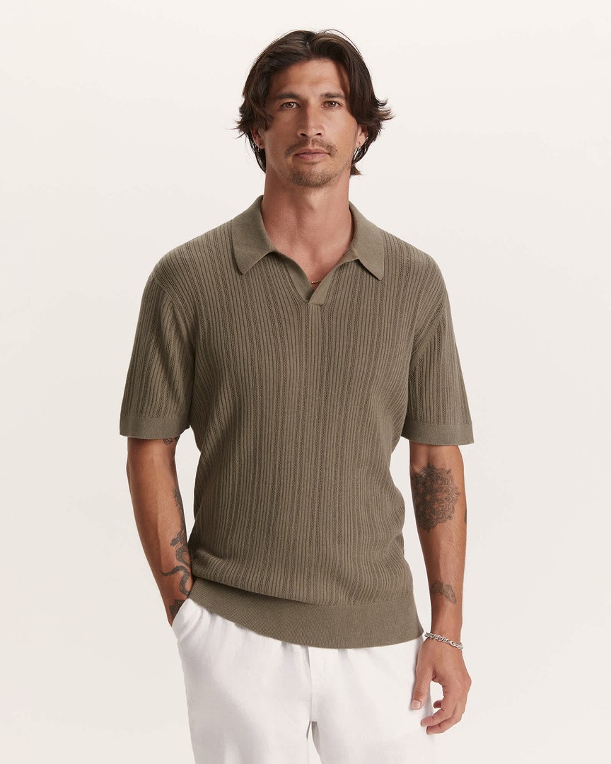 Cornell Knit Polo in Green - SABA
